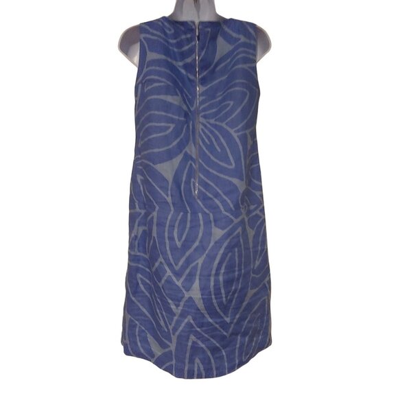 Lafayette 148 New York Blue Geometric 100% Linen Sleeveless Beachy Resort Dress - Picture 2 of 10